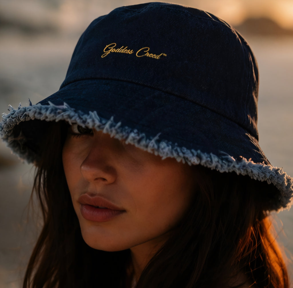 GODDESS CREED™ Denim Bucket Hat – Distressed Edition